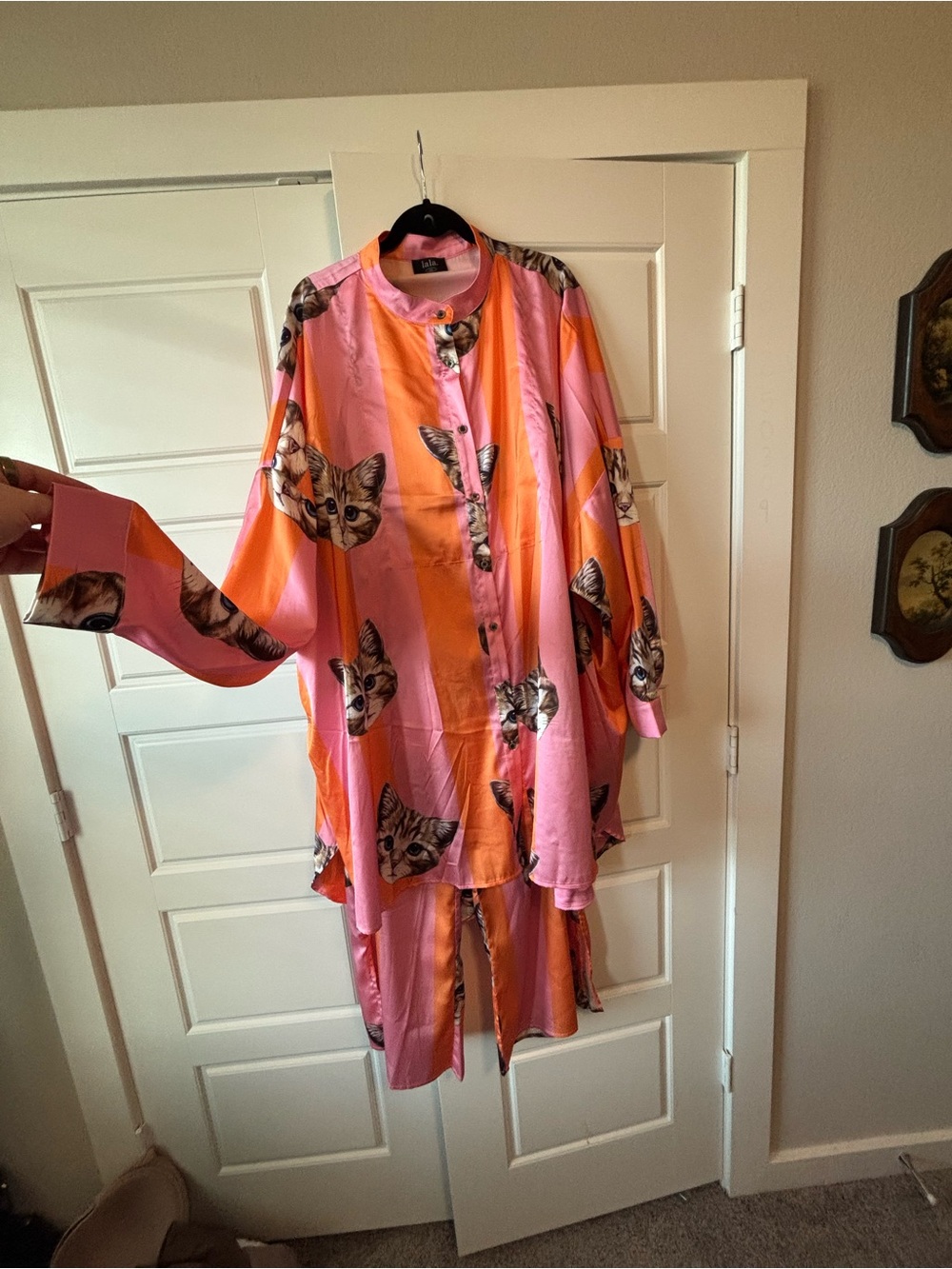Dressed in Lala Meow or Never Kitty Satin Playsuit, 2 Piece Matching Set - Picture 4 of 9